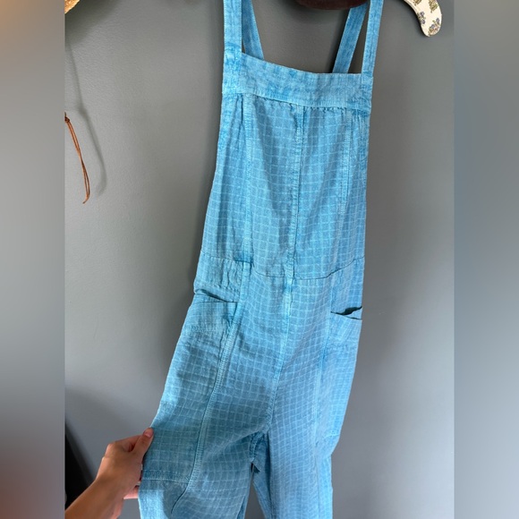 Free People Savannah Overalls 100% cotton flare jumpsuit blue sz small - Picture 7 of 11